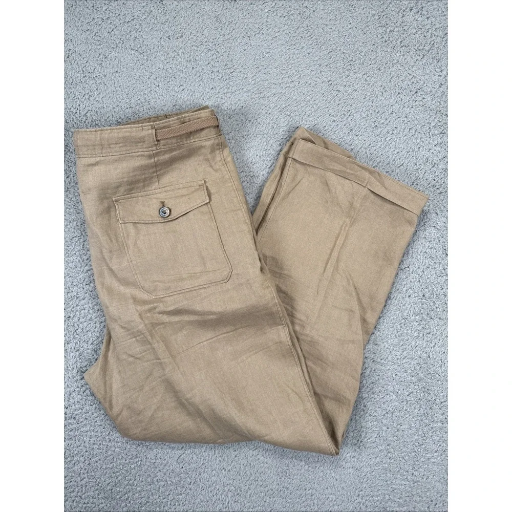 Tasso Elba Linen Pants Men's 32X30 (34x27) Khaki Tan Island 100% Linen ***READ